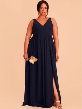 Birdy Grey Laurie Navy Blue Chiffon Bridesmaids Maxi Dress Lace Up Back 2X NWT